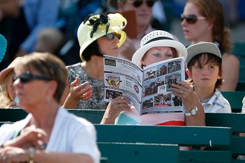 JOHN WOODS / WINNIPEG FREE PRESS
Studying up on the ponies on race day at the Manitoba Derby at Assiniboia Downs Monday, August 6, 2018.