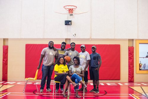 MIKAELA MACKENZIE / WINNIPEG FREE PRESS
Rising basketball star Daniel Sackey and his family at the Sturgeon Heights Community Centre in Winnipeg on Monday, Aug. 6, 2018. Top row, L-R: Clement Sackey, Desmond Sackey, Daniel Sackey, David Sackey, and Stephen Tackie. Bottom row, L-R: Mercy Sackey, Clementina Sackey.
Winnipeg Free Press 2018.