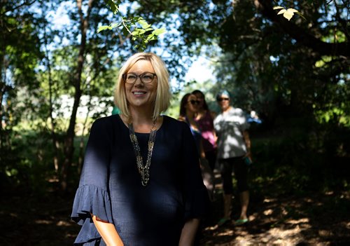 ANDREW RYAN / WINNIPEG FREE PRESS Manitoba minister of Sustainable Development Rochelle Squires waits to make an announcement with Premier Brian Pallister at Lagimodière-Gaboury Park about committing to keeping the Seine river clean on August 7, 2018.