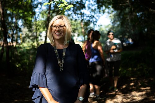 ANDREW RYAN / WINNIPEG FREE PRESS Manitoba minister of Sustainable Development Rochelle Squires waits to make an announcement with Premier Brian Pallister at Lagimodière-Gaboury Park about committing to keeping the Seine river clean on August 7, 2018.