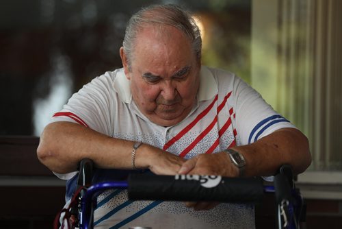 RUTH BONNEVILLE / WINNIPEG FREE PRESS


Residents at St Josaphat Selo-Villa  low-income housing at 114 McGregor St. bear the heat and darkness after power has been out in their block since Monday evening. 

Photo of Harold Trybel as he leans on his walker outside residence.   

See Erik's story.  

August 8th, 2018
