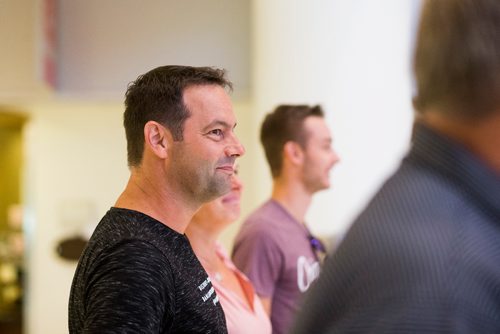 MIKAELA MACKENZIE / WINNIPEG FREE PRESS
Marco Kiunka, waits to meet his stem cell recipient, Jamie Benzelock, for the first time at the airport in Winnipeg on Thursday, Aug. 9, 2018. 
Winnipeg Free Press 2018.