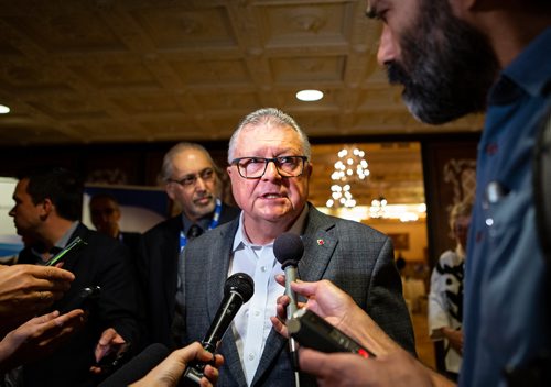 ANDREW RYAN / WINNIPEG FREE PRESS Federal Public Safety Minister Ralph Goodale answers questions from reporters after he gave an update on the legalization of cannabis and how it relates to policing at the Canadian Association of Police Governance conference at the Fort Gary Hotel on August 9, 2018.