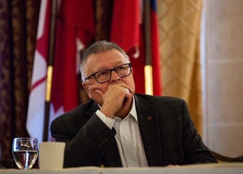 ANDREW RYAN / WINNIPEG FREE PRESS Federal Public Safety Minister Ralph Goodale listens to speakers before he gave an update on the legalization of cannabis and how it relates to policing at the Canadian Association of Police Governance conference at the Fort Gary Hotel on August 9, 2018.