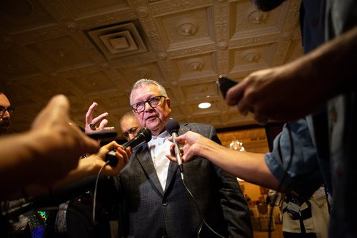 ANDREW RYAN / WINNIPEG FREE PRESS Federal Public Safety Minister Ralph Goodale answers questions from reporters after he gave an update on the legalization of cannabis and how it relates to policing at the Canadian Association of Police Governance conference at the Fort Gary Hotel on August 9, 2018.