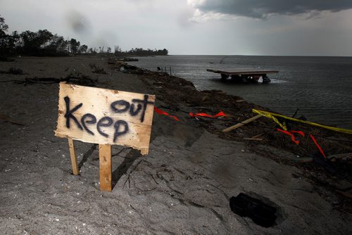 PHIL HOSSACK / WINNIPEG FREE PRESS - A makeshift sign warns sight seers and potential looters away from Margaret Bruce Beach.  See story. - August 7, 2018