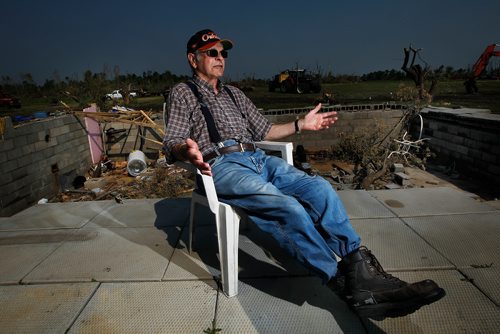PHIL HOSSACK / WINNIPEG FREE PRESS -   Fourteen survivors huddled in the corner beside the hot water tank of this basement with Russell Cabak as the tornado stripped the structure away above them.  Russell still hasnt found the roof of the house and figures it's in the middle opf Lake Manitoba. See story. - August 8, 2018