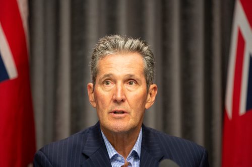 ANDREW RYAN / WINNIPEG FREE PRESS Manitoba Premier Brian Pallister, discusses a recent report regarding workplace sexual harassment in government at the Manitoba Legislature building press room on August 9, 2018.