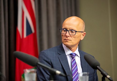 ANDREW RYAN / WINNIPEG FREE PRESS Fred Meier, clerk of the executive council pauses during a press conference detailing workplace sexual harassment in government and ways to mitigate it at the Manitoba Legislature building press room on August 9, 2018.