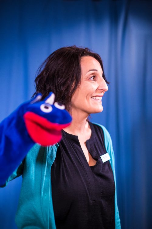 MIKAELA MACKENZIE / WINNIPEG FREE PRESS
Maria Soroka, child life specialist, and the star of The Good Day Show, Noname, in the studio at the Children's Hospital in Winnipeg on Wednesday, Aug. 8, 2018. The daily live show has been running for over 30 years exclusively for the dozens of kids staying at the facility.
Winnipeg Free Press 2018.