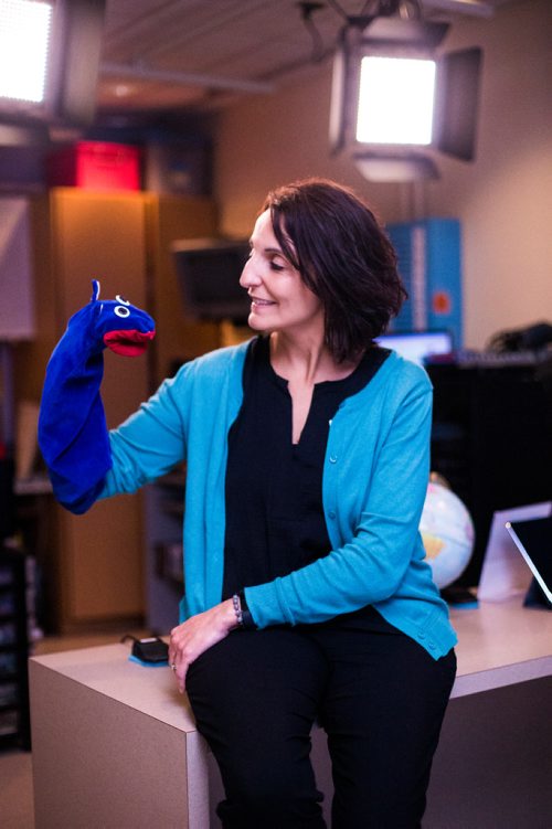 MIKAELA MACKENZIE / WINNIPEG FREE PRESS
Maria Soroka, child life specialist, and the star of The Good Day Show, Noname, in the studio at the Children's Hospital in Winnipeg on Wednesday, Aug. 8, 2018. The daily live show has been running for over 30 years exclusively for the dozens of kids staying at the facility.
Winnipeg Free Press 2018.