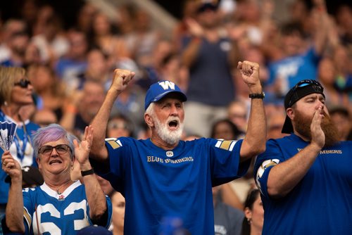 ANDREW RYAN / WINNIPEG FREE PRESS Fans in masks cheer on Winnipeg in Bombers action on August 10, 2018.