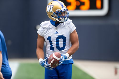 ANDREW RYAN / WINNIPEG FREE PRESS Nic Demski (10) in Bombers practice action at Investors Group Field on August 13, 2018.