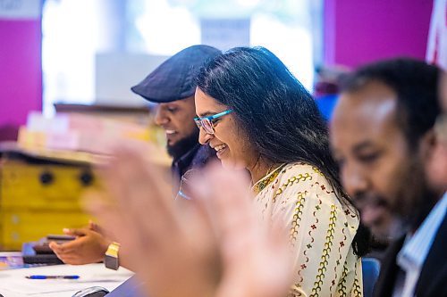 MIKAELA MACKENZIE / WINNIPEG FREE PRESS
Shereen Denetto, member of the Newcomer Civic Engagement Working Group, speaks at the Newcomer Get Out the Vote campaign launch in Winnipeg on Tuesday, Aug. 14, 2018. 
Winnipeg Free Press 2018.