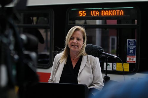 PHIL HOSSACK / WINNIPEG FREE PRESS - Mayoral Candidate Jenny Motkaluk holds a press conference Tuesday Morning at Portage ave and Kennedy. - August 14, 2018