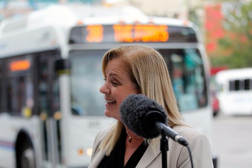 PHIL HOSSACK / WINNIPEG FREE PRESS - Mayoral Candidate Jenny Motkaluk holds a press conference Tuesday Morning at Portage ave and Kennedy. - August 14, 2018