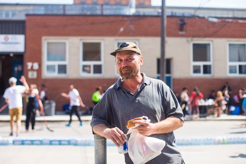 MIKAELA MACKENZIE / WINNIPEG FREE PRESS
Michael Plazio poses for a portrait during a pickup street hockey game hosted by the Main Street Project on Martha Street in Winnipeg on Wednesday, Aug. 15, 2018. 
Winnipeg Free Press 2018.