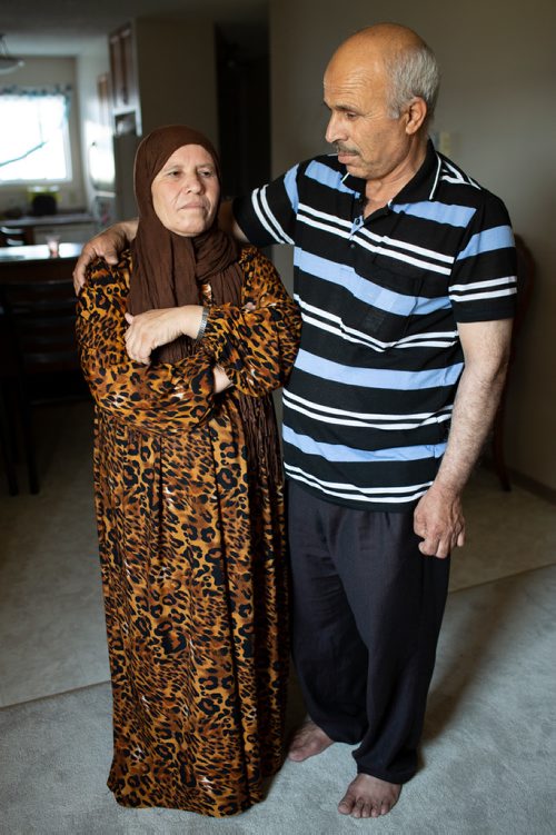 ANDREW RYAN / WINNIPEG FREE PRESS Amina and Hasan Alhamid Aldkhalaf pose for a portrait in their home on August 15, 2018. The Syrian refugees received notice that their son, who is currently in Lebanon, received his notice to serve in the Lebanese military in six months.