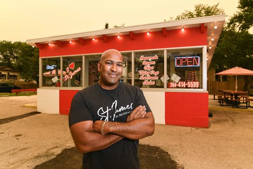 Mike Sudoma / Winnipeg Free Press
St James Burger & Chip Co. owner, Ravi Ramberran outside his restaurant Thursday afternoon. August 16, 2018