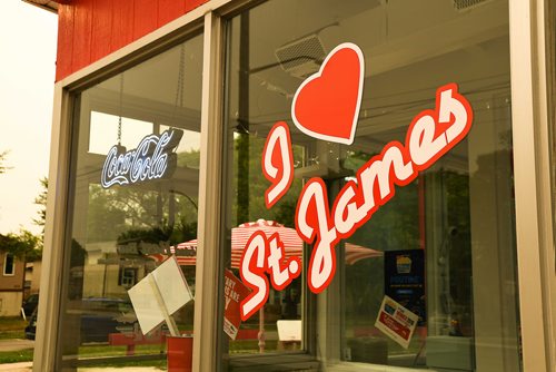 Mike Sudoma / Winnipeg Free Press
St. James Burger & Chip Co. showing off some St James pride on their windows. August 16, 2018
