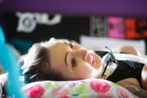 MIKAELA MACKENZIE / WINNIPEG FREE PRESS
Crystal Rondeau in her home in St. Andrews on Friday, Aug. 17, 2018. Crystal was admitted to the Childrens Hospital over 300 times from the time she was three until she was 18, and credits the Good Day Show with keeping her spirits up and giving her something to count on in her days in the hospital.
Winnipeg Free Press 2018.