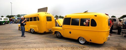 PHIL HOSSACK / WINNIPEG FREE PRESS - A 50's era school bus and Boler trailer done up to match were on display with many other of the Boler Campers at Exhibition grounds Saturday. See Melissa Martin's story.  - August 17, 2018