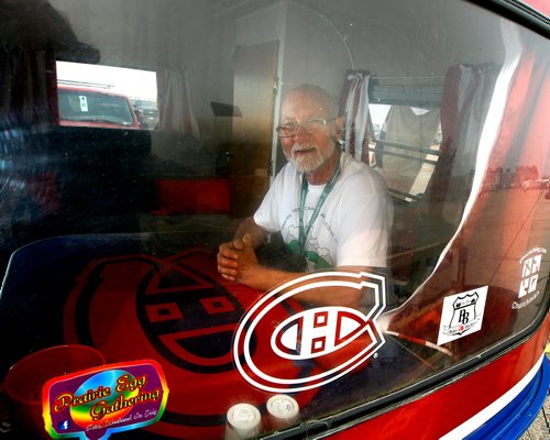 PHIL HOSSACK / WINNIPEG FREE PRESS - Jim Arnuk poses in his Montreal Canadiens themed Boler on display with many other of the Boler Campers at Exhibition grounds Saturday. See Melissa Martin's story.  - August 17, 2018