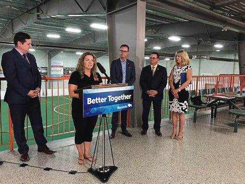 Canstar Community News Tammy Harper, president of Gateway Recreation Centre (1717 Gateway Rd.), thanked the provincial government for providing funds to replace the indoor soccer pitch. (SHELDON BIRNIE/CANSTAR/THE HERALD)