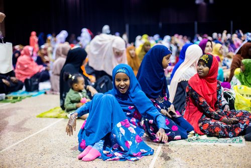 MIKAELA MACKENZIE / WINNIPEG FREE PRESS
Bisharo Farha, 11, plays around before Eid ul-Adha prayers at the RBC Convention Centre in Winnipeg on Tuesday, Aug. 21, 2018.
Winnipeg Free Press 2018.