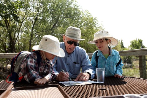 RUTH BONNEVILLE / WINNIPEG FREE PRESS

49.8 Borders Page
Bison Safari at Fort Whyte.
Families enjoy an afternoon discovering how bison have shaped Canadas history as they get up close in the safety of Fort Whytes tour bus.  

Hank Seiff sits with his twin grandson's Leo (plaid) and Sammy Marcus (7yrs) planning out their day's adventure which will include a bison safari at Fort Whyte recently.  

More Info:
See North Americas largest land mammal from just meters away interacting in their natural habitat in the safety of our comfortable, air-conditioned vehicles. These striking prairie beasts are stoic, hairy, and huge!  A great family adventure getting up close into our prairie past and leaving knowing more about how bison have shaped Canadas history.

The bison at Fort Whyte are thought to be some of the most genetically pure lines of bison left in existence in the world.  Once numbering 30-60 million in North America, their numbers were decimated in just a few decades as expansion pressed westward. 

Safari info:
Bison Safaris run four times weekly until the end of August, then once weekly during the month of September. 
More info at link
 www.fortwhyte.org/bisonsafaris


August 20/18
