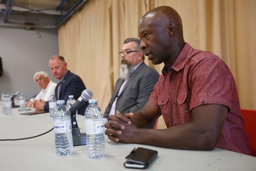 JOHN WOODS / WINNIPEG FREE PRESS
Former chief Devon Clunis  speaks about social policing at a public safety meeting in River Heights Community Centre Tuesday, August 21, 2018.