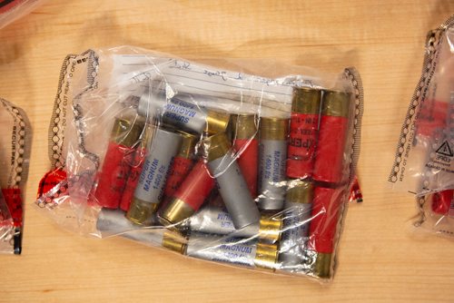 ANDREW RYAN / WINNIPEG FREE PRESS Shotgun cases which were found and seized as part of an investigation into the illegal distribution of methamphetamine, including a bullet proof vest on August 23, 2018. Shot at a Police press conference on August 28, 2018.