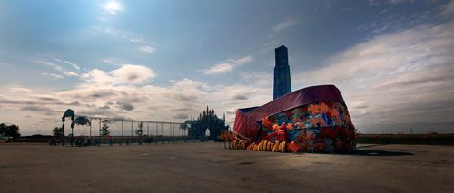 PHIL HOSSACK / WINNIPEG FREE PRESS - The Latern Festival is nearly set up at the Red River Ex Grounds featuring a large replica of the Human Rights Museum. See story. - August 28, 2018