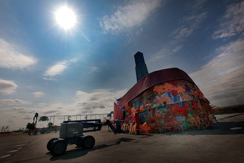 PHIL HOSSACK / WINNIPEG FREE PRESS - The Latern Festival is nearly set up at the Red River Ex Grounds featuring a large replica of the Human Rights Museum. See story. - August 28, 2018