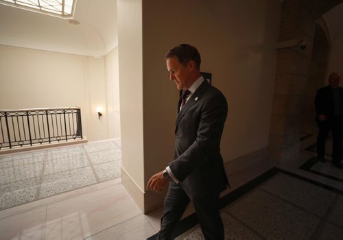 RUTH BONNEVILLE / WINNIPEG FREE PRESS

Photo of Cameron Friesen, Minister of Health, Seniors and Active Living, making to the stairs at the Legislative Building on his way to meet with the Premier Wednesday.

See Larry's story. 


August 29/18
