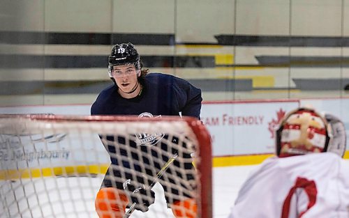 ANDREW RYAN / WINNIPEG FREE PRESS Philadelphia Flyers player Nolan Patrick skates during a preseason practice at Bell MTS Ice Plex on August 30, 2018.