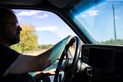 MIKAELA MACKENZIE / WINNIPEG FREE PRESS
Farmer Markus Isaac drives to test the humidity of the hemp seeds near Kleefeld, Manitoba on Thursday, Aug. 30, 2018. 
Winnipeg Free Press 2018.