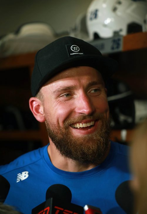 RUTH BONNEVILLE / WINNIPEG FREE PRESS 


Winnipeg Jets player, #26 Blake Wheeler, is all smiles as he talks to the media in the dressing room after signing a five-year contract extension, Tuesday.  

See Jay Bell story.

September 4/18 
