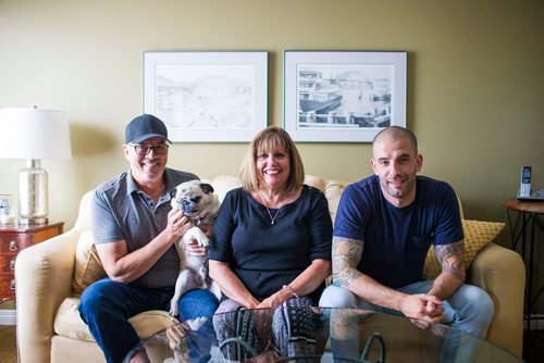 MIKAELA MACKENZIE / WINNIPEG FREE PRESS
Scott Oake (left), his wife Anne, and their son, the famed illusionist Darcy Oake in Winnipeg on Tuesday, Sept. 4, 2018. The family is dedicated to opening the Bruce Oake Recovery Centre, a project sparked by the tragic death of their son Bruce seven years ago.
Winnipeg Free Press 2018.