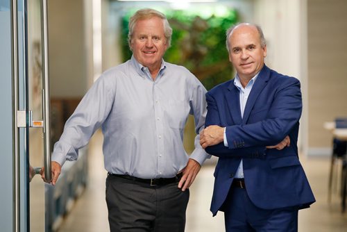 JOHN WOODS / WINNIPEG FREE PRESS
David Johnston, CEO of the Johnston Group, left, and the company's president David Angus are photographed in the staff area in the Johnston Group's new home at 1051 King Edward Tuesday, September 4, 2018. Johnston asked organizations they work with to design their meeting areas.