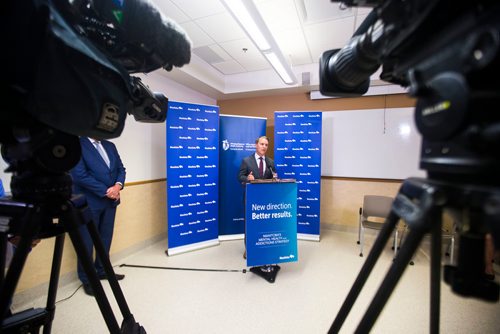 MIKAELA MACKENZIE / WINNIPEG FREE PRESS
Health, Seniors and Active Living Minister Cameron Friesen announces the opening of a Rapid Access to Addictions Medicine clinic in Winnipeg on Wednesday, Sept. 5, 2018. 
Winnipeg Free Press 2018.