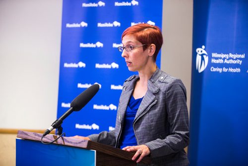 MIKAELA MACKENZIE / WINNIPEG FREE PRESS
Dr. Erin Knight, medical director of the addictions unit at the Health Science Centre, announces the opening of a Rapid Access to Addictions Medicine clinic in Winnipeg on Wednesday, Sept. 5, 2018. 
Winnipeg Free Press 2018.