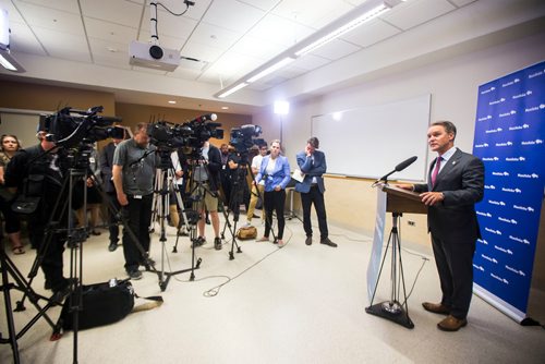 MIKAELA MACKENZIE / WINNIPEG FREE PRESS
Health, Seniors and Active Living Minister Cameron Friesen announces the opening of a Rapid Access to Addictions Medicine clinic in Winnipeg on Wednesday, Sept. 5, 2018. 
Winnipeg Free Press 2018.