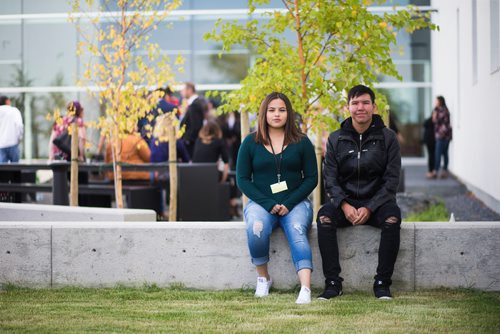 MIKAELA MACKENZIE / WINNIPEG FREE PRESS
Justice Ross (left) and Cole Keeper pose for a portrait after the grand opening of the expanded campus of Southeast Collegiate, a secondary school that welcomes First Nations students from communities across Manitoba, in Winnipeg on Thursday, Sept. 6, 2018. 
Winnipeg Free Press 2018.