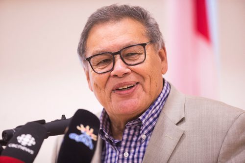 MIKAELA MACKENZIE / WINNIPEG FREE PRESS
Jim Bear speaks at the grand opening of the expanded campus of Southeast Collegiate, a secondary school that welcomes First Nations students from communities across Manitoba, in Winnipeg on Thursday, Sept. 6, 2018. 
Winnipeg Free Press 2018.