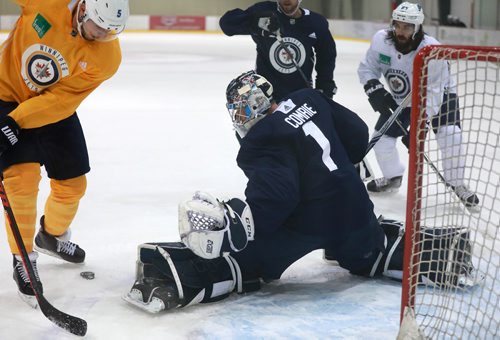 RUTH BONNEVILLE / WINNIPEG FREE PRESS 

Winnipeg Jets practice at Iceplex Thursday. 

Winnipeg Jets 2 Goalie #1, Patrice Cormier, in net practicing with other members of the Jets at Iceplex.

See Mike McIntyre story. 

September 6/18 


