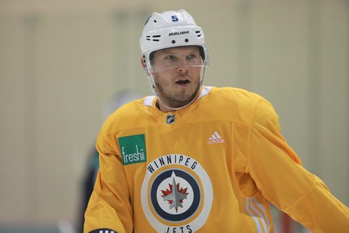 RUTH BONNEVILLE / WINNIPEG FREE PRESS 

Winnipeg Jets practice at Iceplex Thursday. 
Dmitry Kulikov  #5, who was injured was practicing with team Thursday. 

See Mike McIntyre story. 

September 6/18 

