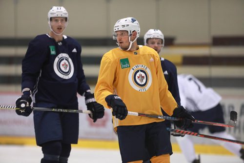 RUTH BONNEVILLE / WINNIPEG FREE PRESS 

Winnipeg Jets practice at Iceplex Thursday. 
Dmitry Kulikov  #5, who was injured was practicing with team Thursday. 

See Mike McIntyre story. 

September 6/18 
