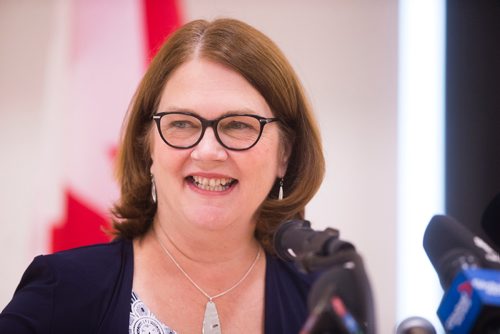 MIKAELA MACKENZIE / WINNIPEG FREE PRESS
Minister Jane Philpott speaks at the grand opening of the expanded campus of Southeast Collegiate, a secondary school that welcomes First Nations students from communities across Manitoba, in Winnipeg on Thursday, Sept. 6, 2018. 
Winnipeg Free Press 2018.