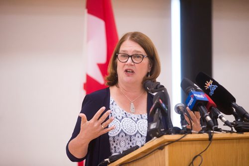 MIKAELA MACKENZIE / WINNIPEG FREE PRESS
Minister Jane Philpott speaks at the grand opening of the expanded campus of Southeast Collegiate, a secondary school that welcomes First Nations students from communities across Manitoba, in Winnipeg on Thursday, Sept. 6, 2018. 
Winnipeg Free Press 2018.